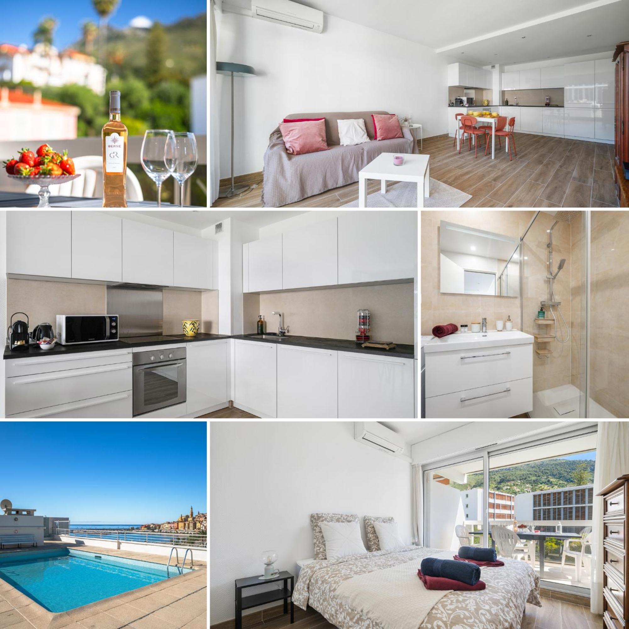 Le Rocamare - Piscine Toit Terrasse - Parking Prive - Terrasse Menton Exterior foto